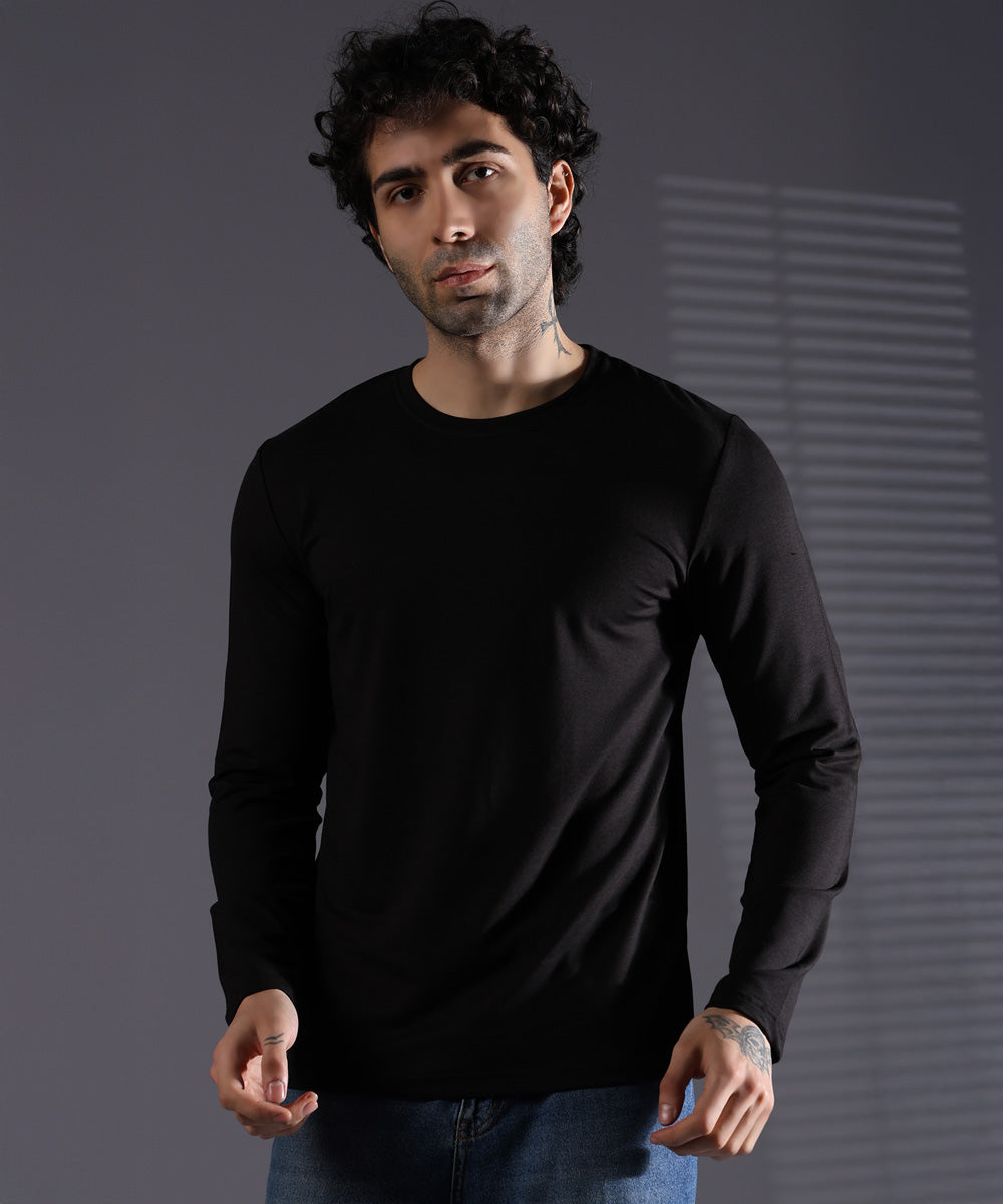 Naturefab Men's Organic Bamboo Full sleeve Terry Tshirt Black