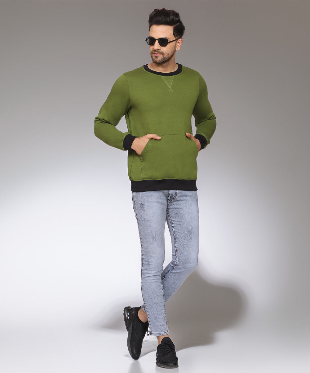 Naturefab Men's Organic Bamboo fleece Sweatshirt Green (Black)