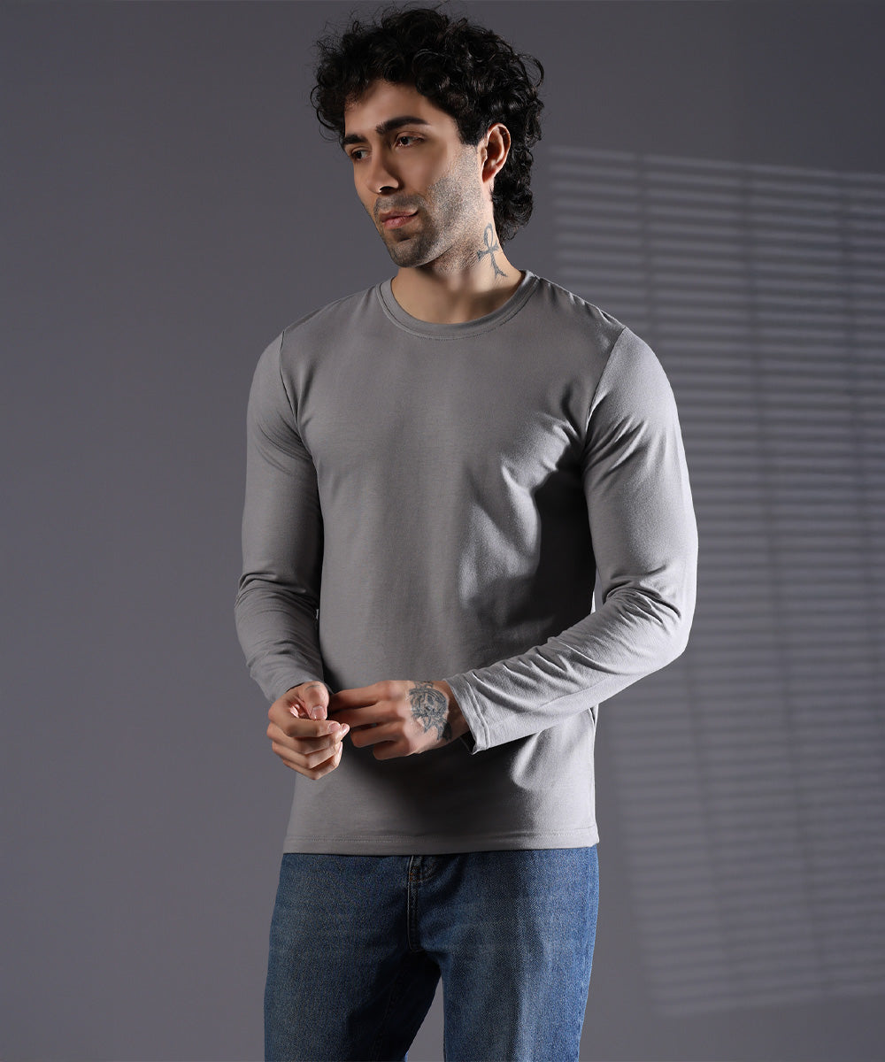 Naturefab Men's Organic Bamboo Full sleeve Terry Tshirt Grey