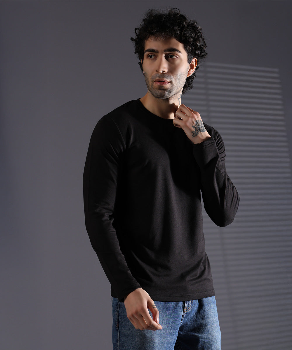 Naturefab Men's Organic Bamboo Full sleeve Terry Tshirt Black