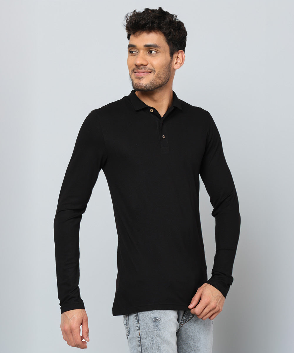 Naturefab Herren Bio-Bambus Langarm-Poloshirt Schwarz