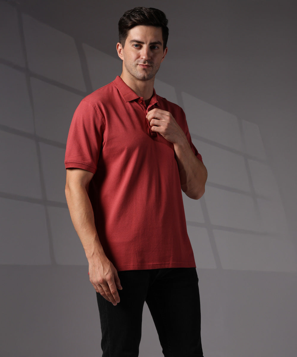 Naturefab Men’s Organic Bamboo Polo Tshirt Earth Red