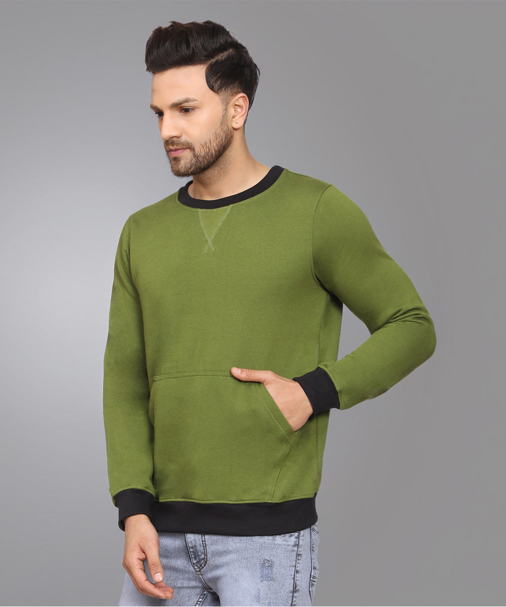 Naturefab Men's Organic Bamboo fleece Sweatshirt Green (Black)