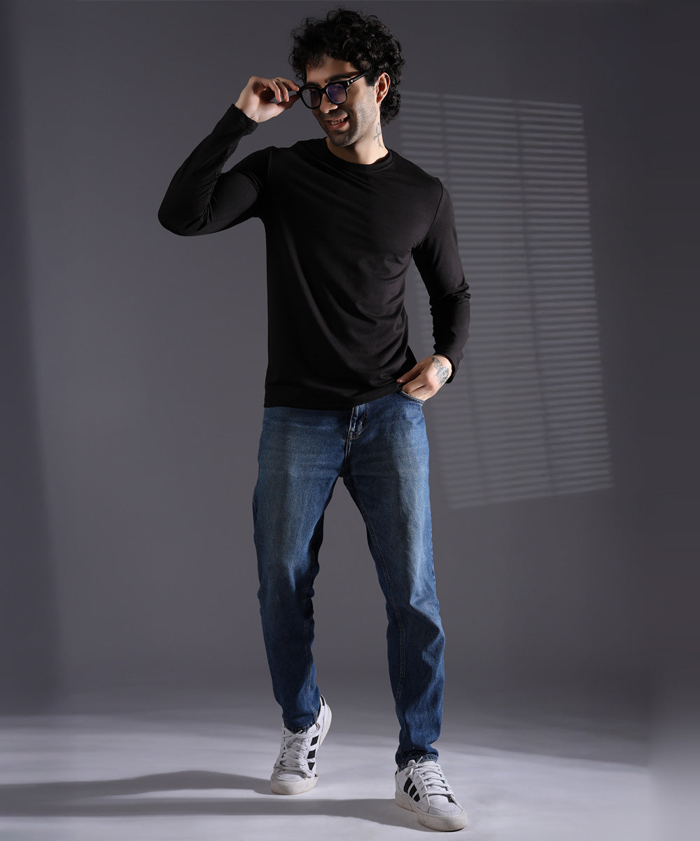 Naturefab Men's Organic Bamboo Full sleeve Terry Tshirt Black