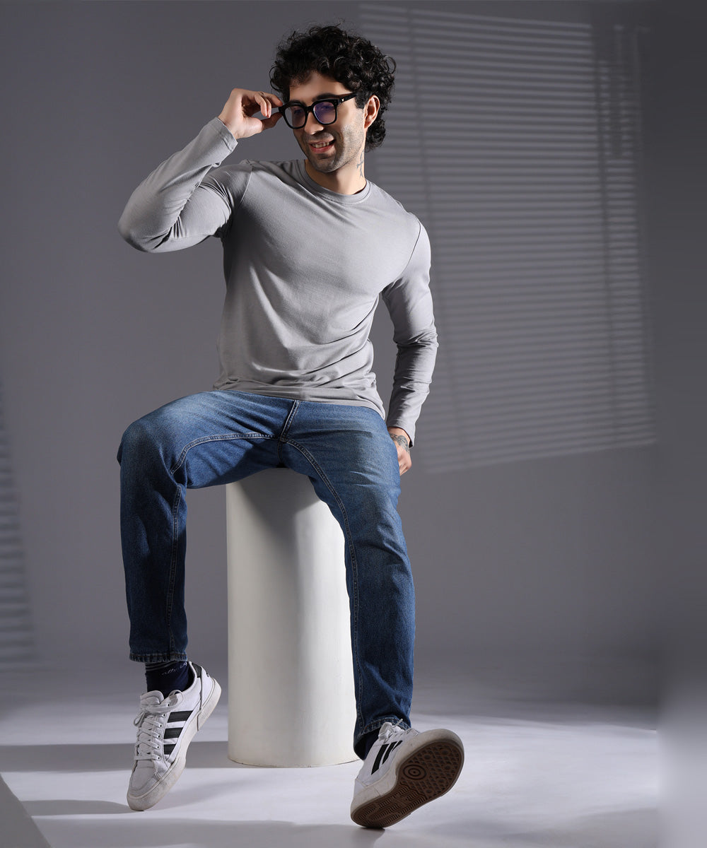 Naturefab Men's Organic Bamboo Full sleeve Terry Tshirt Grey
