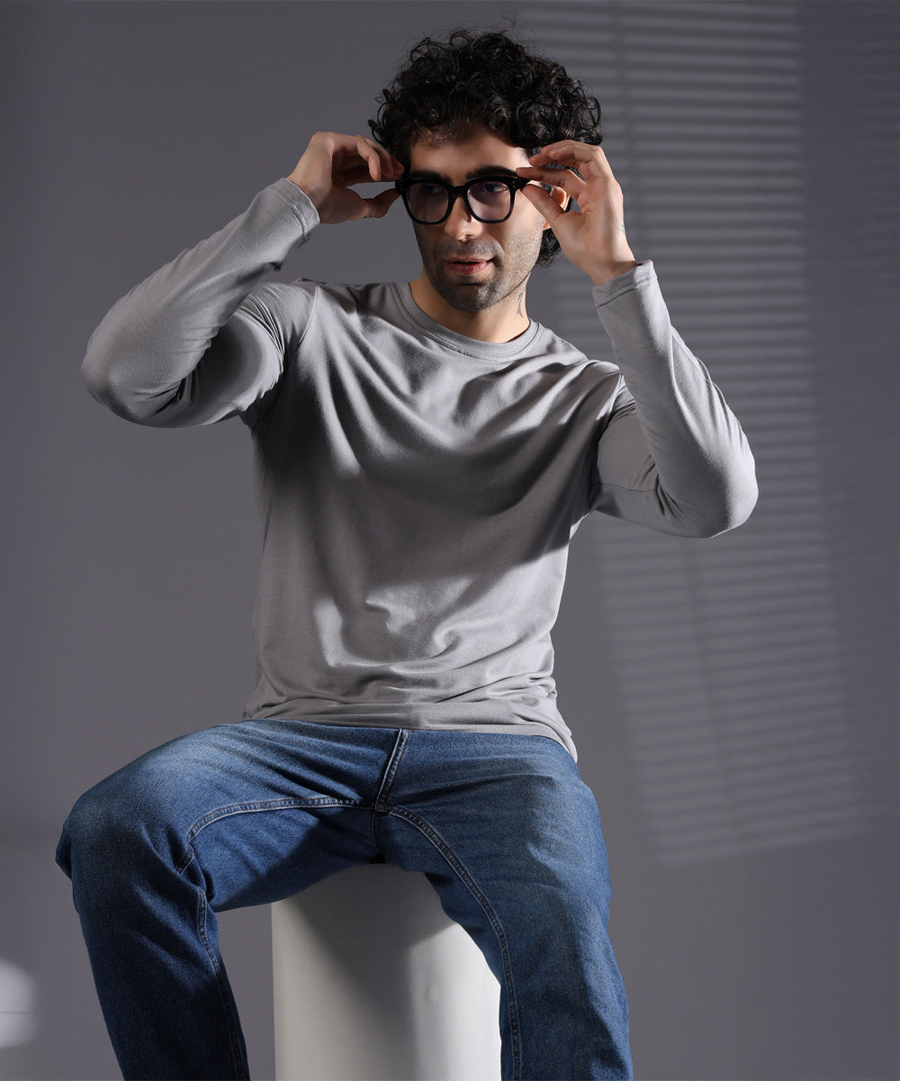 Naturefab Men's Organic Bamboo Full sleeve Terry Tshirt Grey