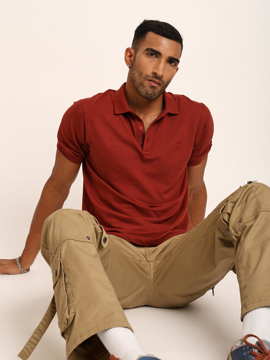Naturefab Men’s Organic Bamboo Polo Tshirt Rust