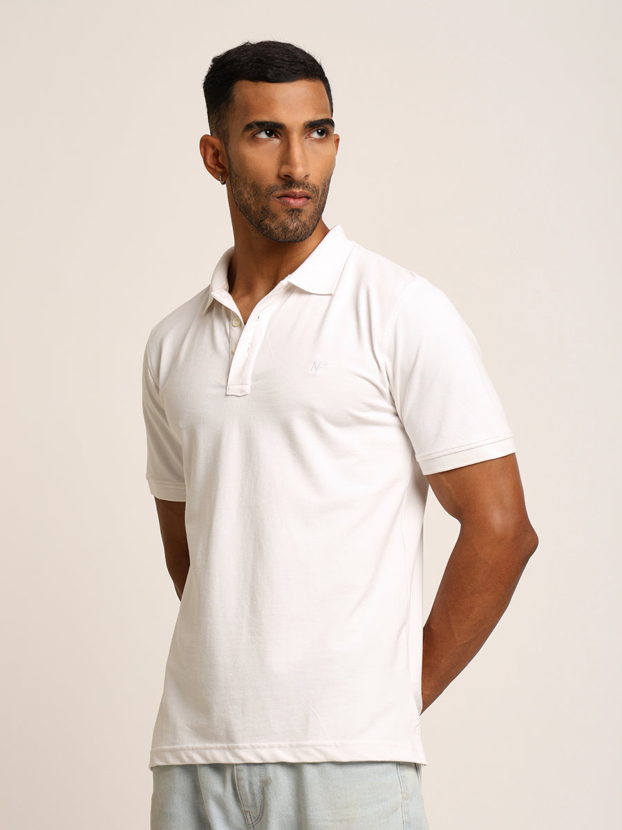 Naturefab Men’s Organic Bamboo Polo Tshirt Majestic White