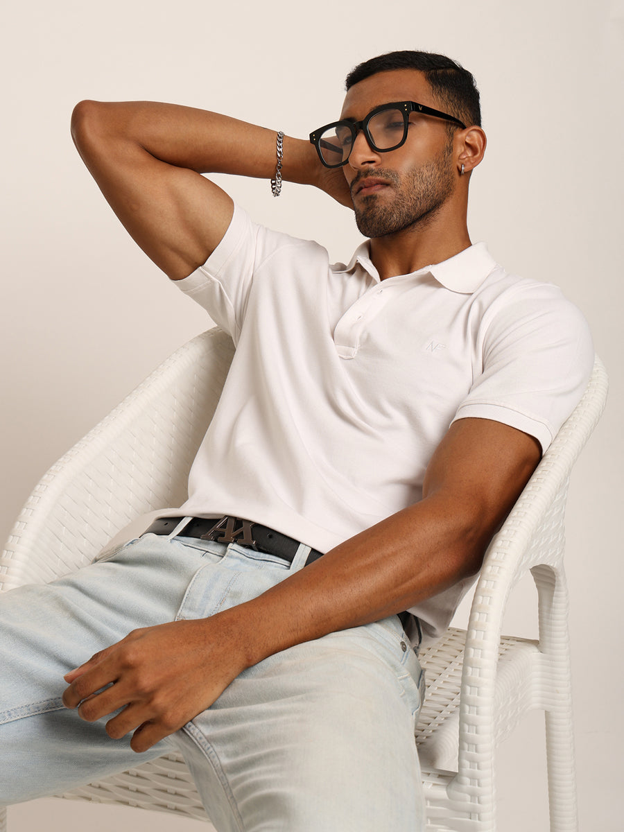 Naturefab Men’s Organic Bamboo Polo Tshirt Majestic White
