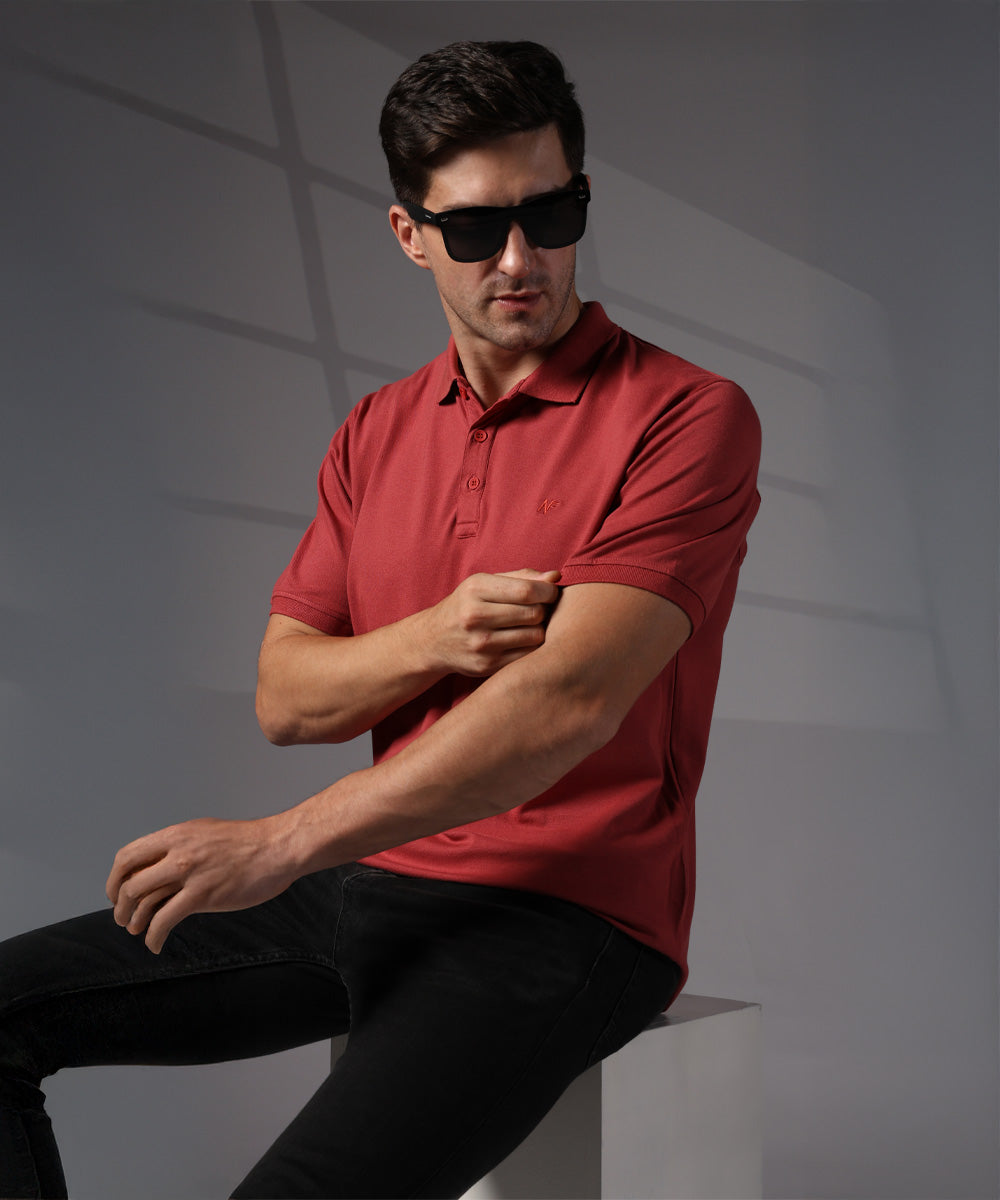 Naturefab Men’s Organic Bamboo Polo Tshirt Earth Red