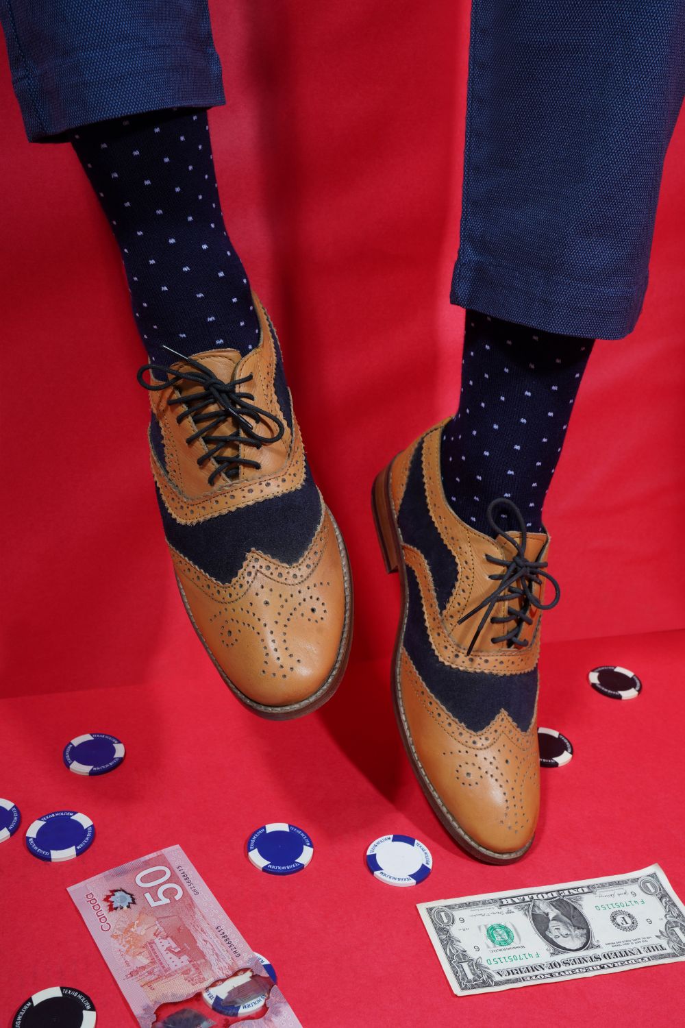 Naturefab Men's Bamboo Full Length socks Polka Dot Blue