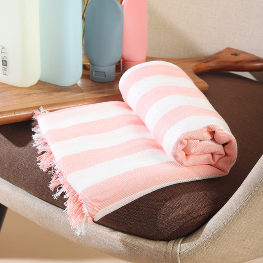 Naturefab Organic Bamboo Luxury Bath Towel Pink Stripes