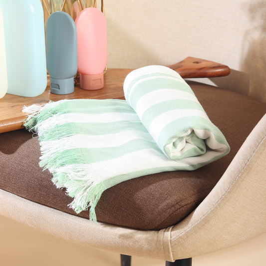 Naturefab Organic Bamboo Luxury Bath Towel Green Stripes