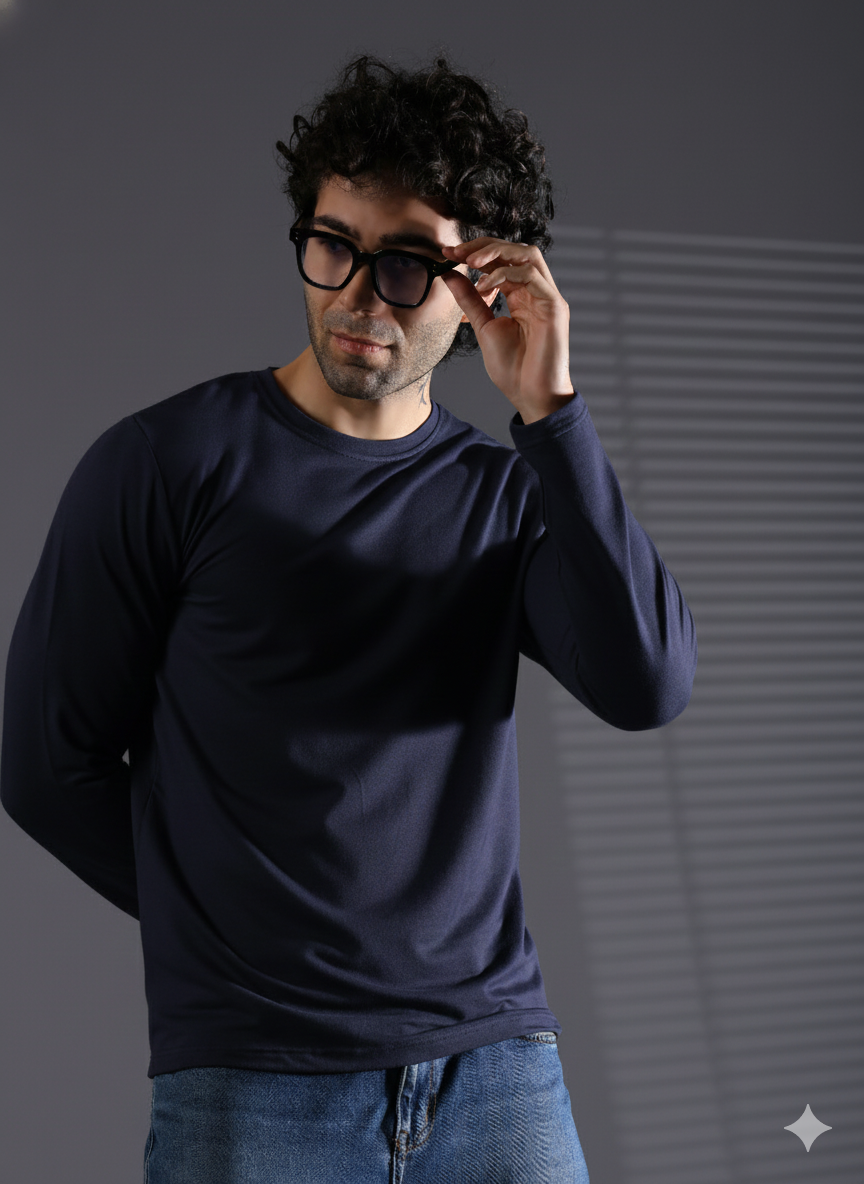 Naturefab Herren Bio-Bambus-Frottee-T-Shirt mit langen Ärmeln, Schwarz