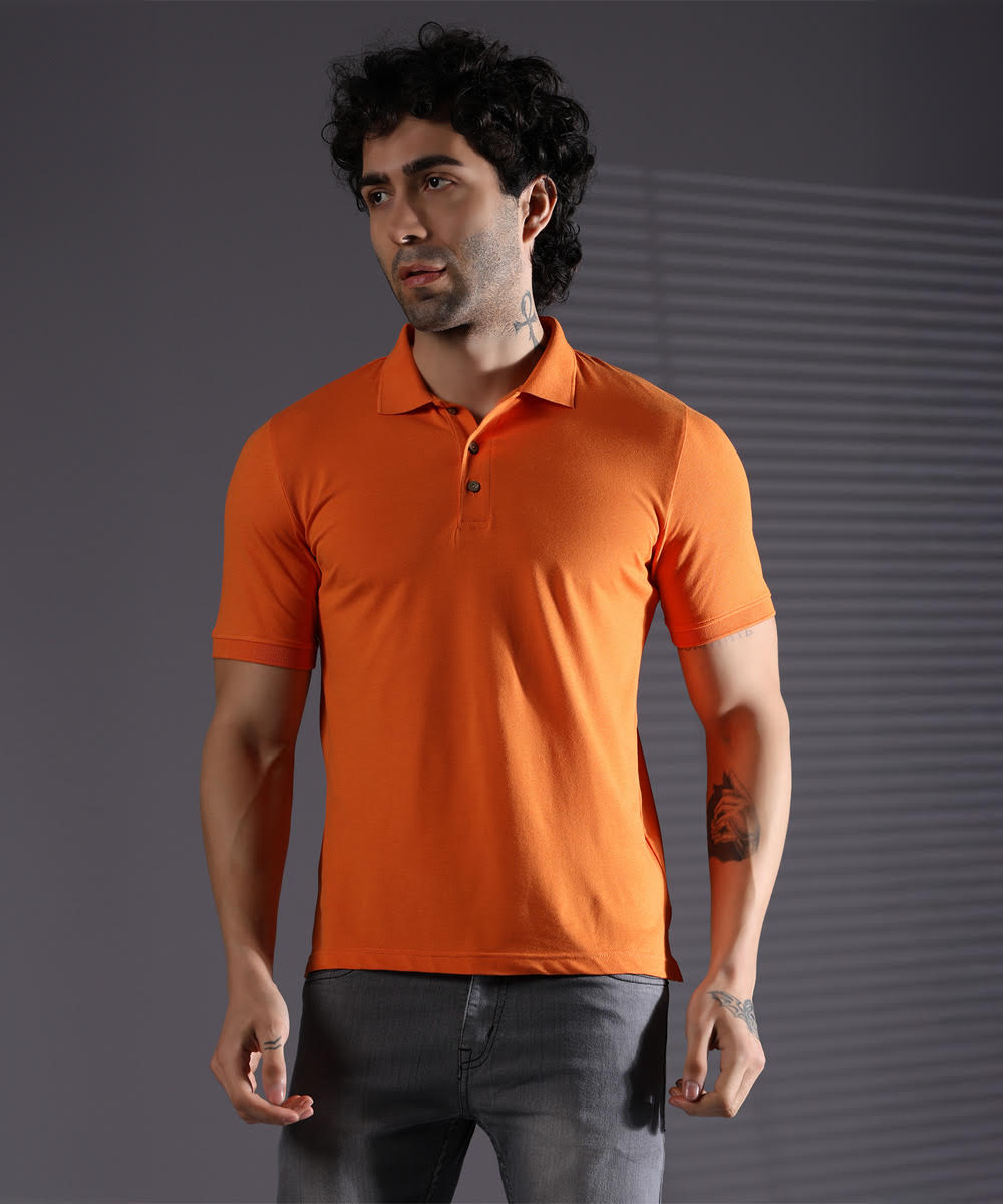 Naturefab Men’s Organic Bamboo Polo Tshirt Majestic Orange