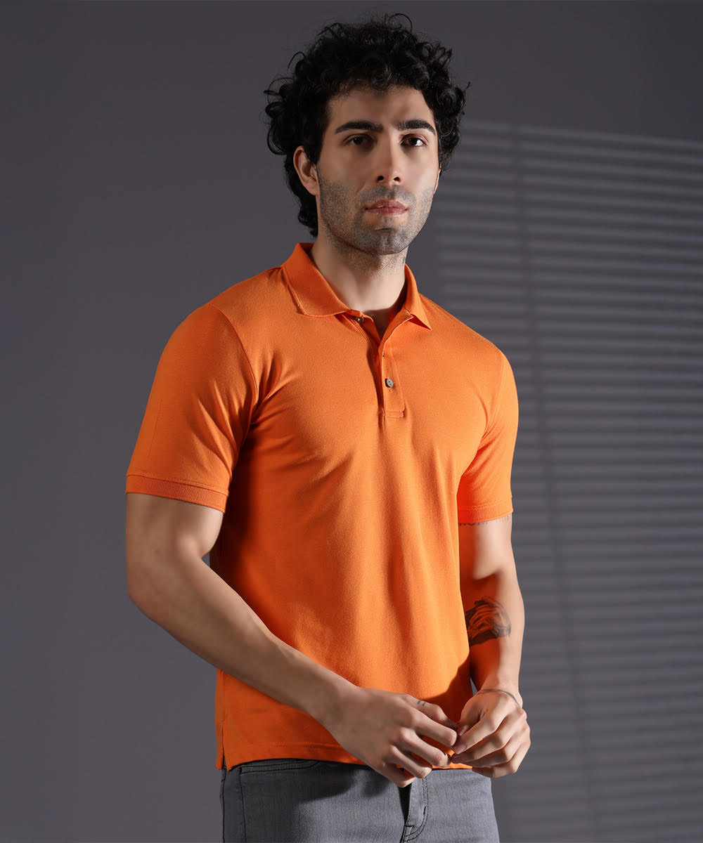 Naturefab Men’s Organic Bamboo Polo Tshirt Majestic Orange