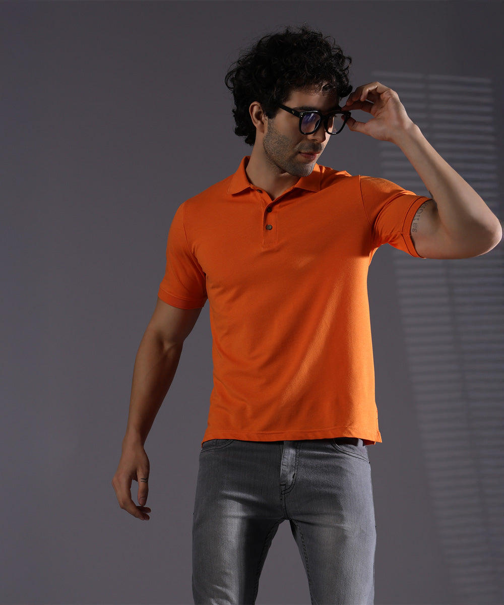 Naturefab Men’s Organic Bamboo Polo Tshirt Majestic Orange