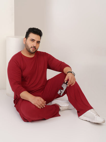 Naturefab Men's Organic Bamboo Full Sleeve Pajama Co-ord Deep Red