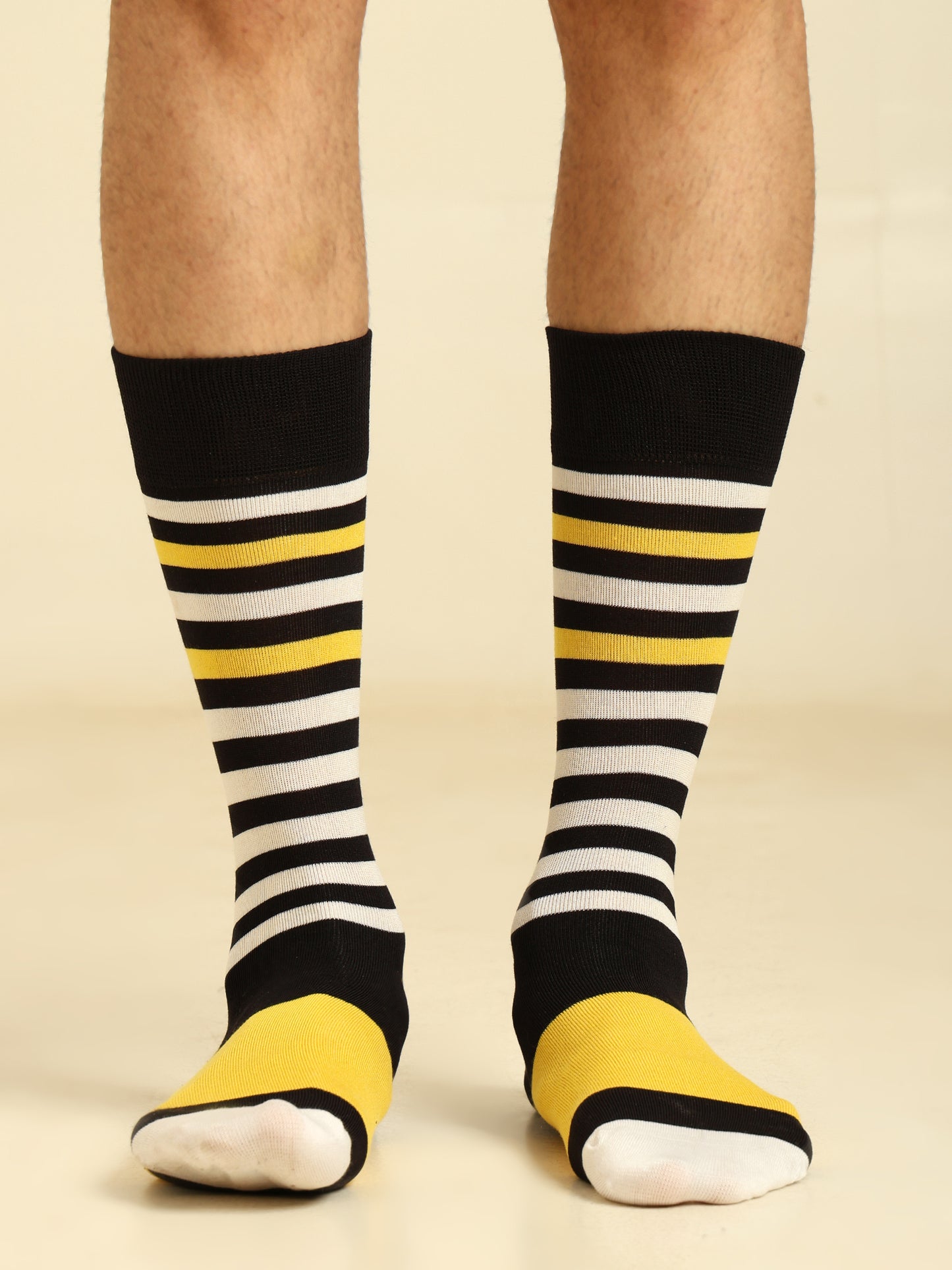 Naturefab Men's Bamboo Full Length socks Yellow White Stripes