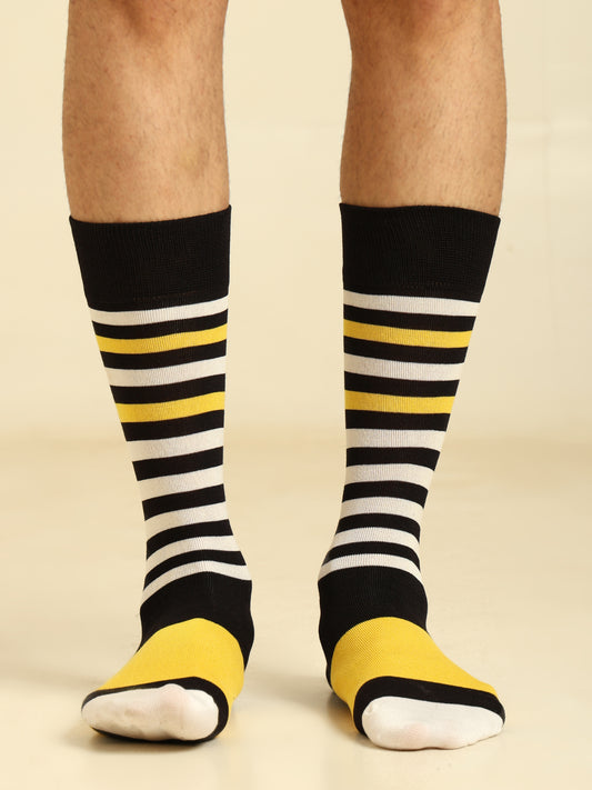 Naturefab Men's Bamboo Full Length socks Yellow White Stripes