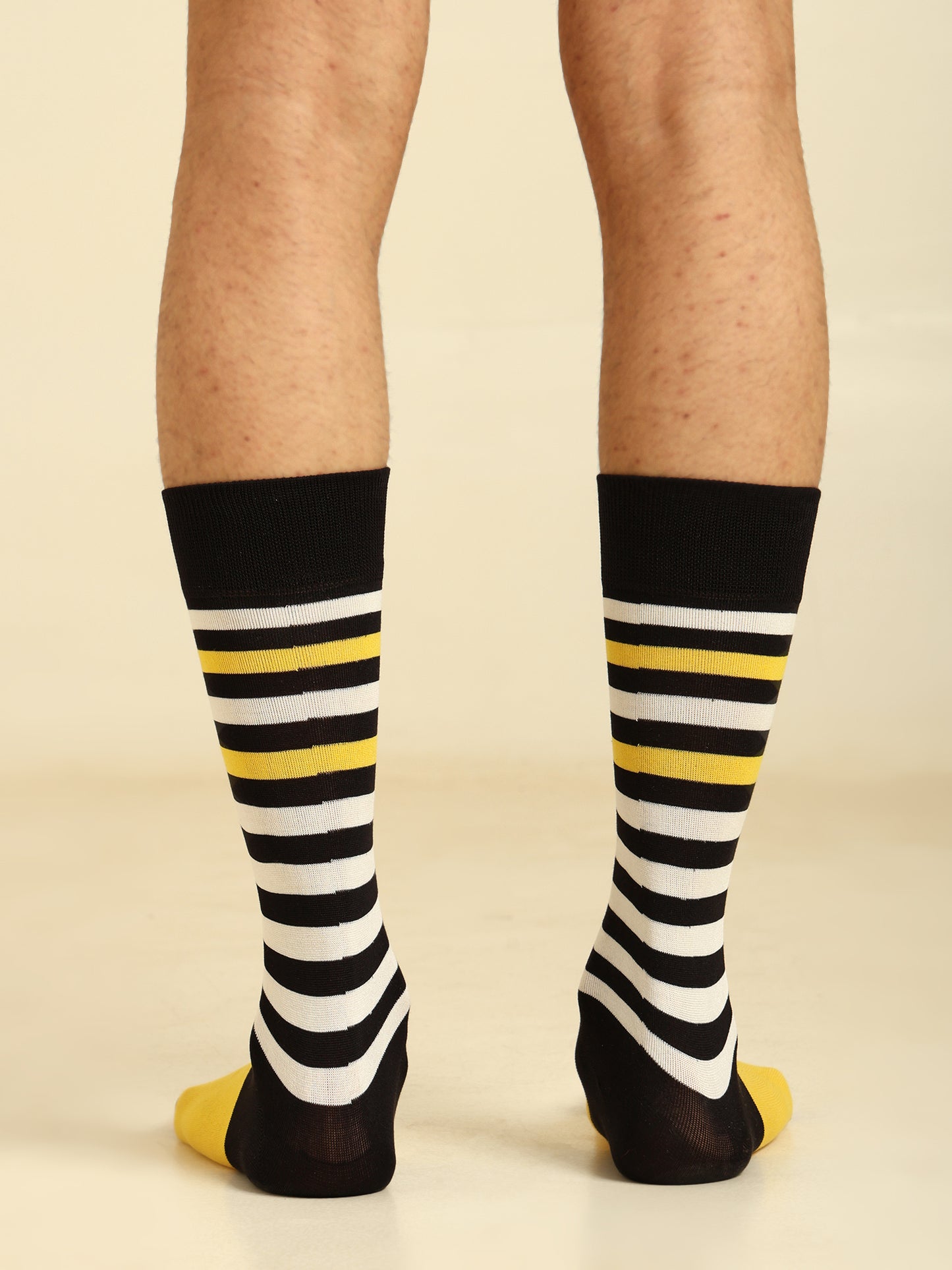 Naturefab Men's Bamboo Full Length socks Yellow White Stripes