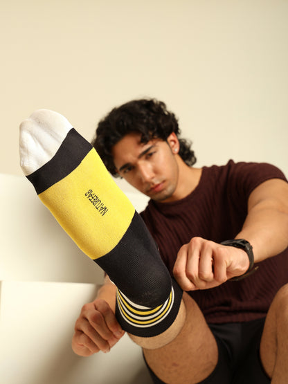 Naturefab Men's Bamboo Full Length socks Yellow White Stripes