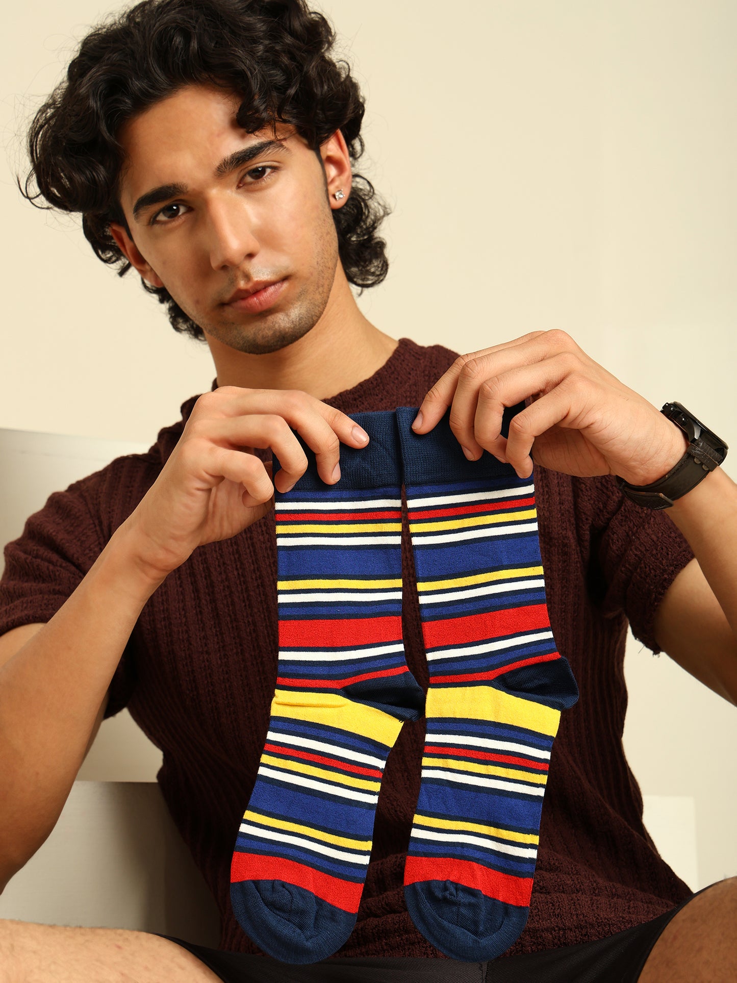 Naturefab Men's Bamboo Full Length socks Multicolour Stripes