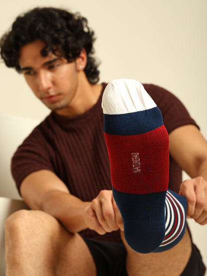 Naturefab Men's Bamboo Full Length socks Maroon Stripes