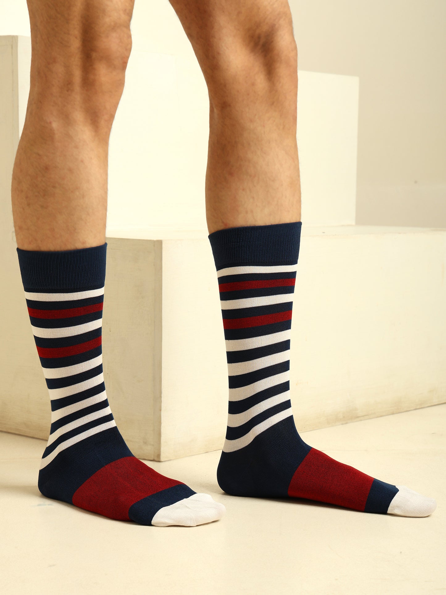 Naturefab Men's Bamboo Full Length socks Maroon Stripes