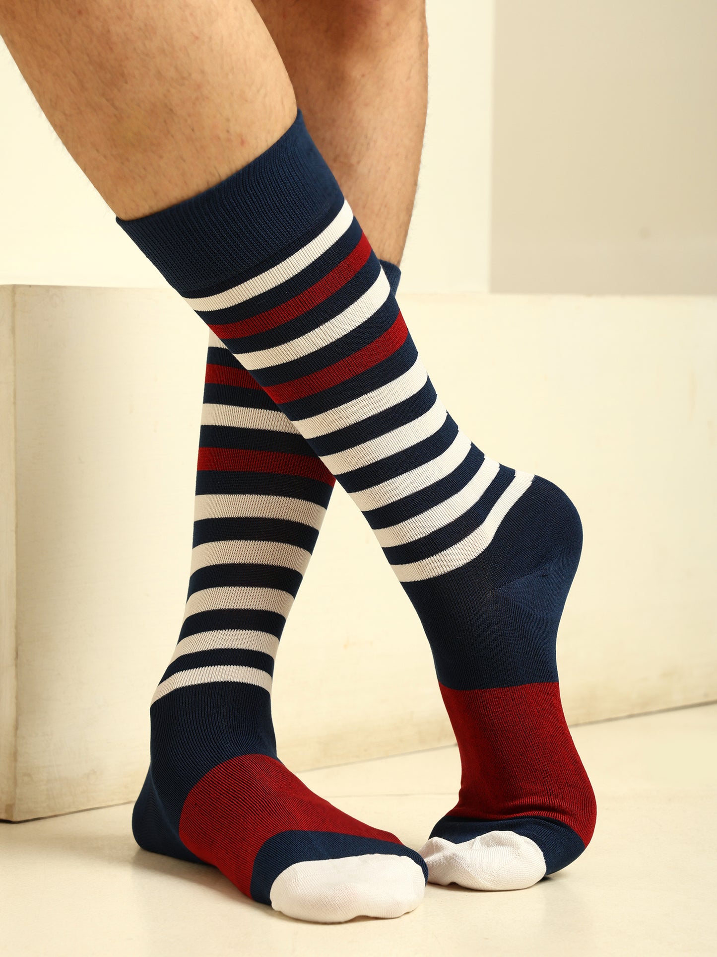 Naturefab Men's Bamboo Full Length socks Maroon Stripes