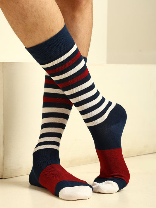 Naturefab Men's Bamboo Full Length socks Maroon Stripes