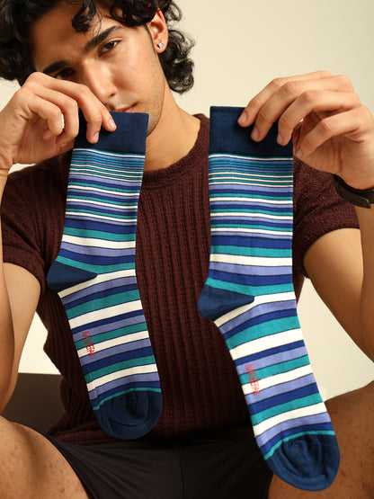 Naturefab Men's Bamboo Full Length socks Blue Stripes