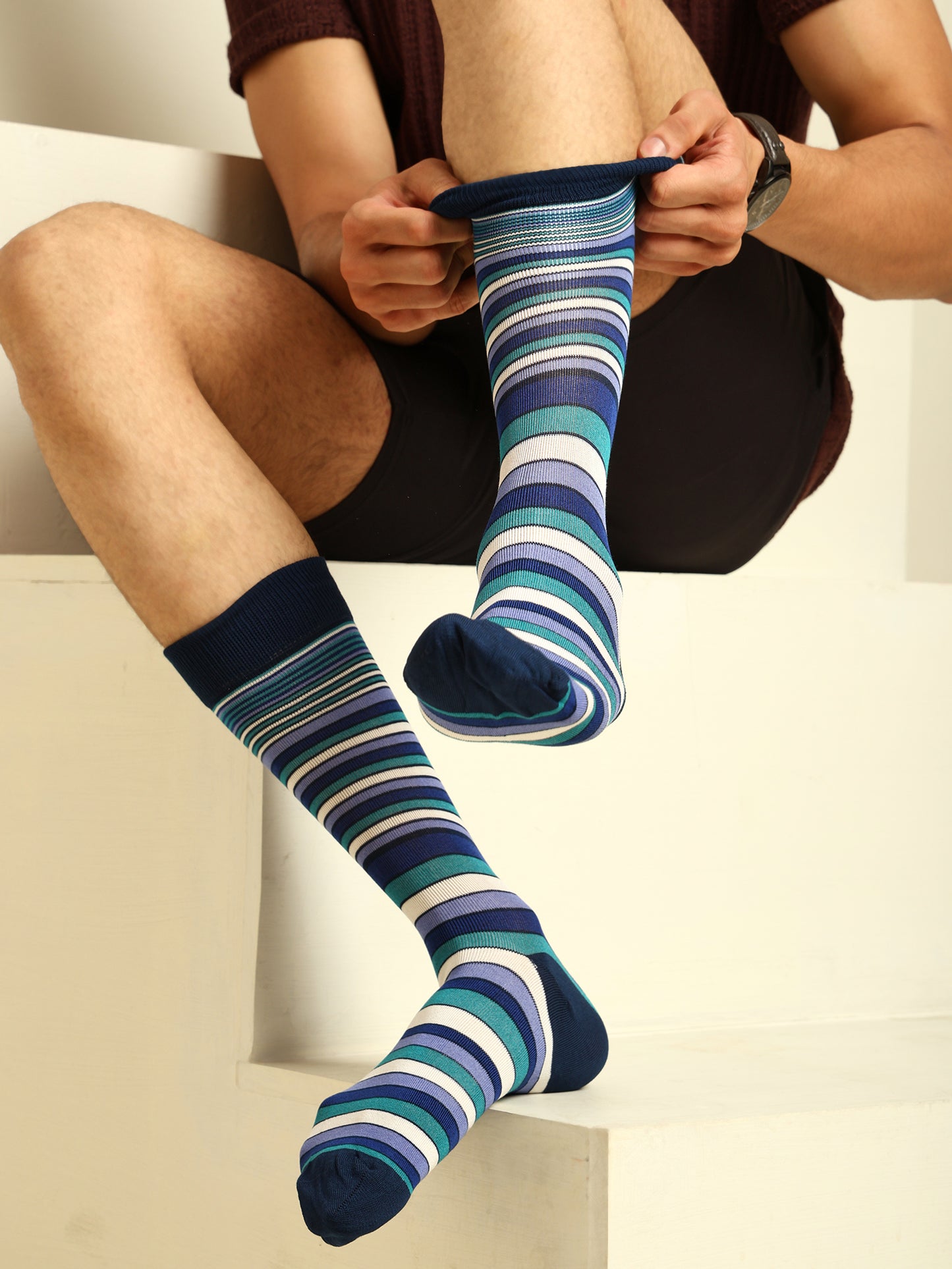 Naturefab Men's Bamboo Full Length socks Blue Stripes