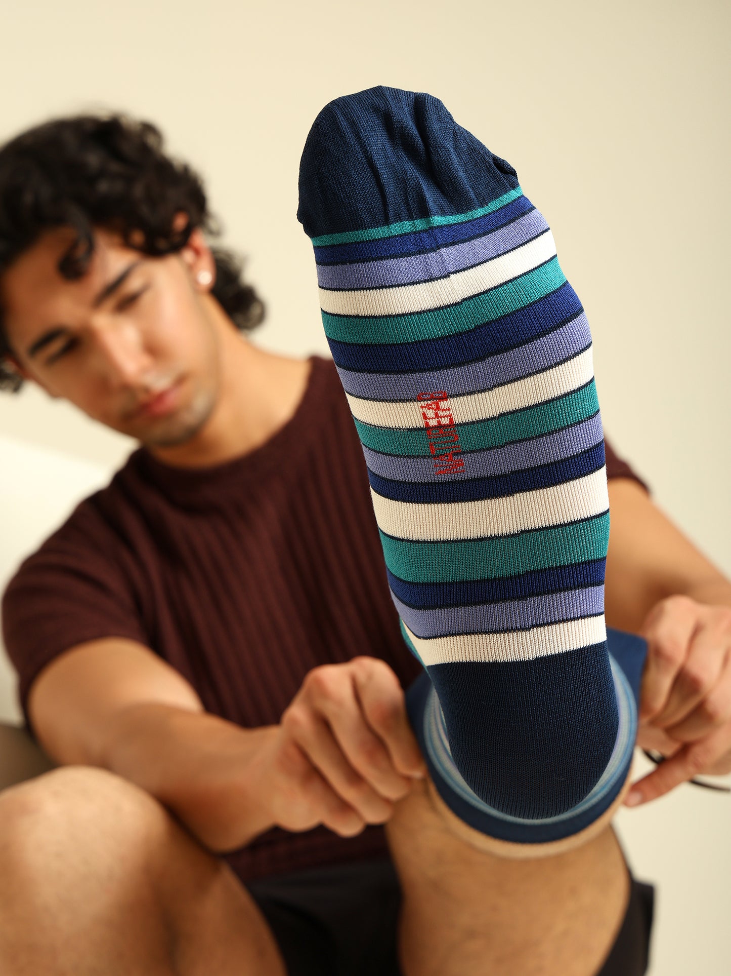 Naturefab Men's Bamboo Full Length socks Blue Stripes
