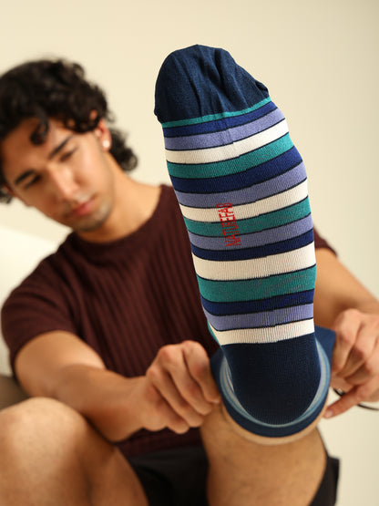 Naturefab Men's Bamboo Full Length socks Blue Stripes