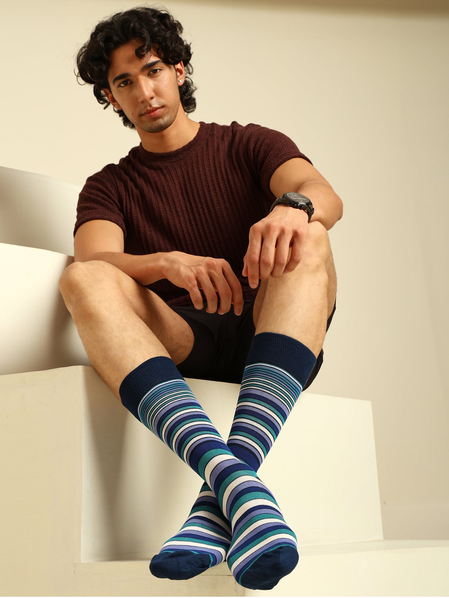 Naturefab Men's Bamboo Full Length socks Blue Stripes