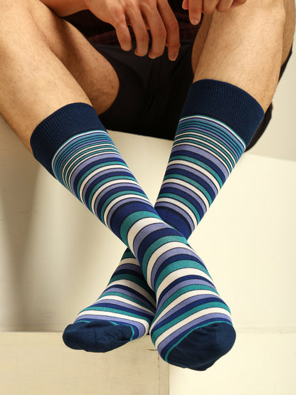 Naturefab Men's Bamboo Full Length socks Blue Stripes