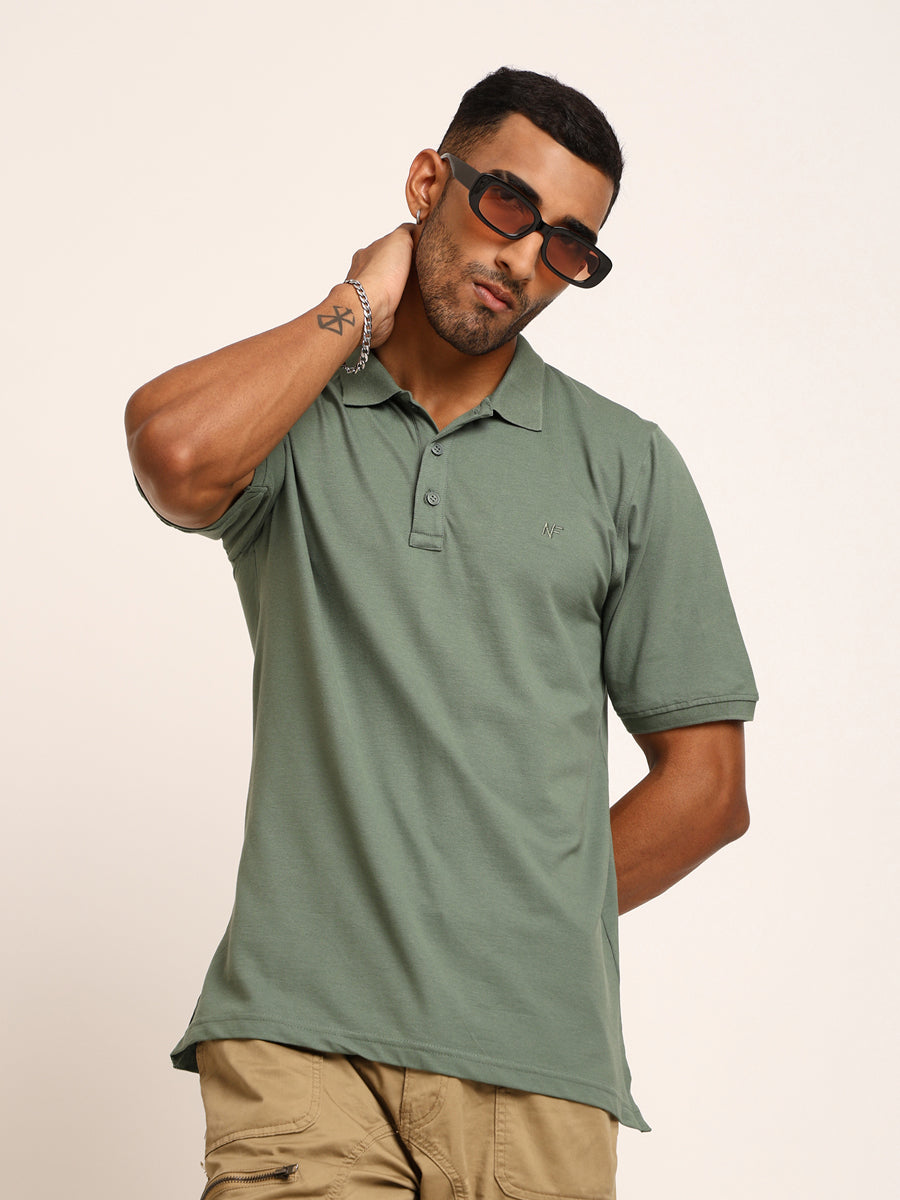 Naturefab Men’s Organic Bamboo Polo Tshirt Granite Green