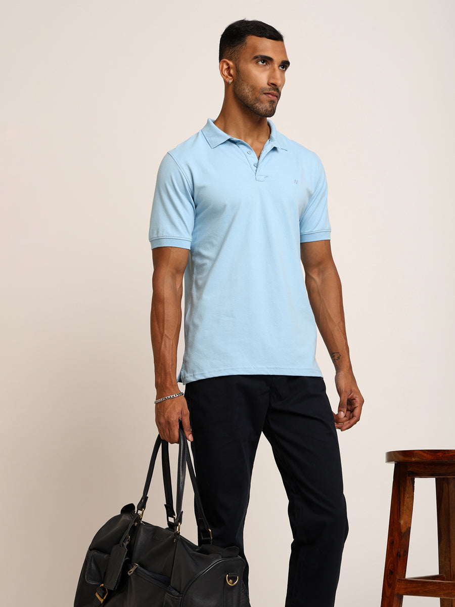 Naturefab Men’s Organic Bamboo Polo Tshirt Sky Blue