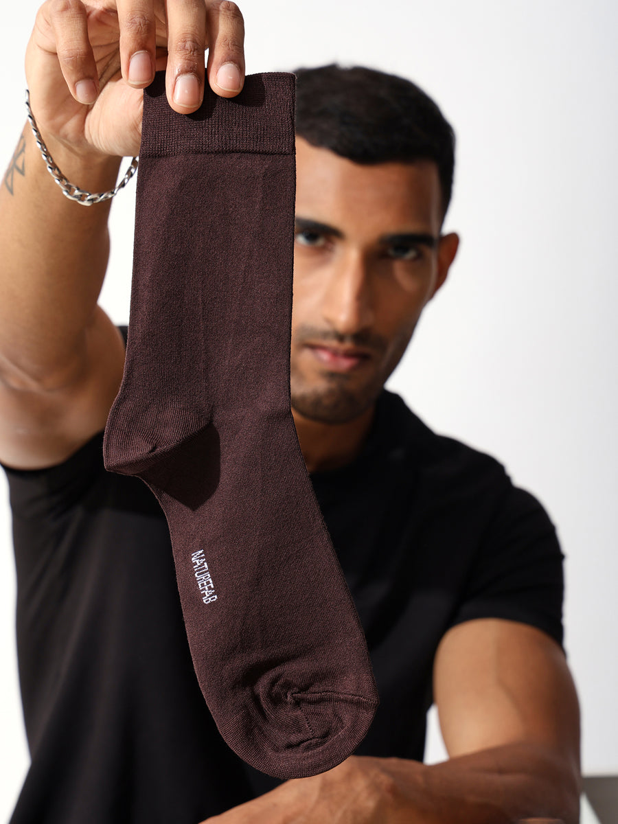 Naturefab Men's Bamboo Full Length socks Brown