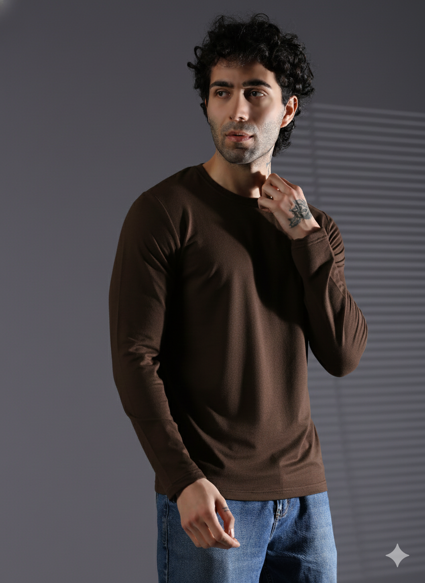 Naturefab Herren Bio-Bambus-Frottee-T-Shirt mit langen Ärmeln, Schwarz