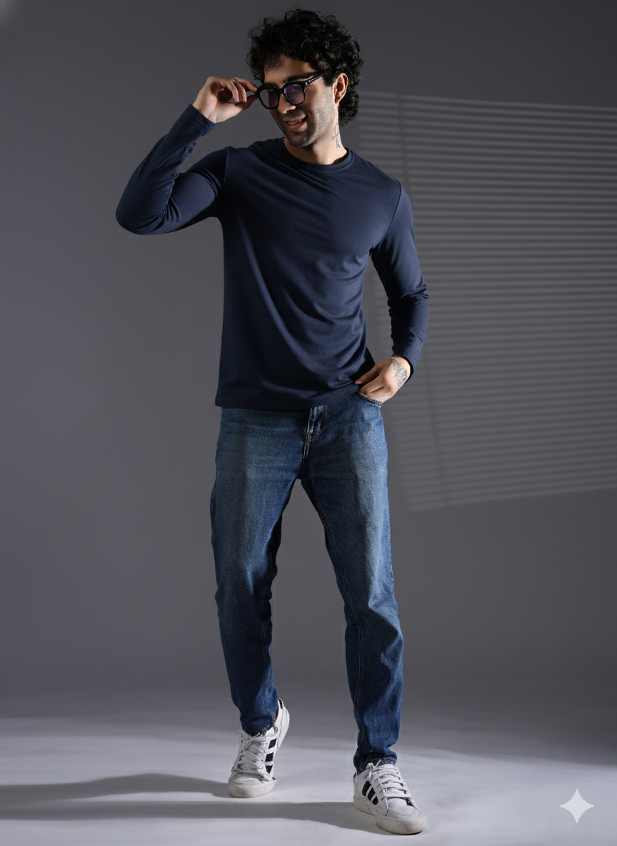 Naturefab Herren Bio-Bambus-Frottee-T-Shirt mit langen Ärmeln, Schwarz