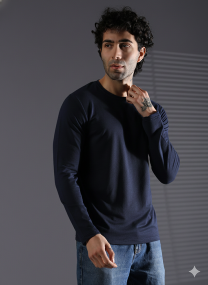 Naturefab Herren Bio-Bambus-Frottee-T-Shirt mit langen Ärmeln, Schwarz