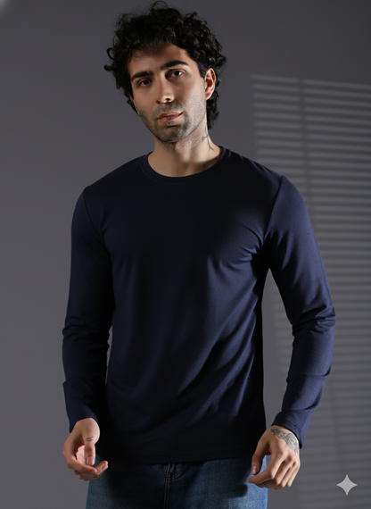 Naturefab Herren Bio-Bambus-Frottee-T-Shirt mit langen Ärmeln, Schwarz